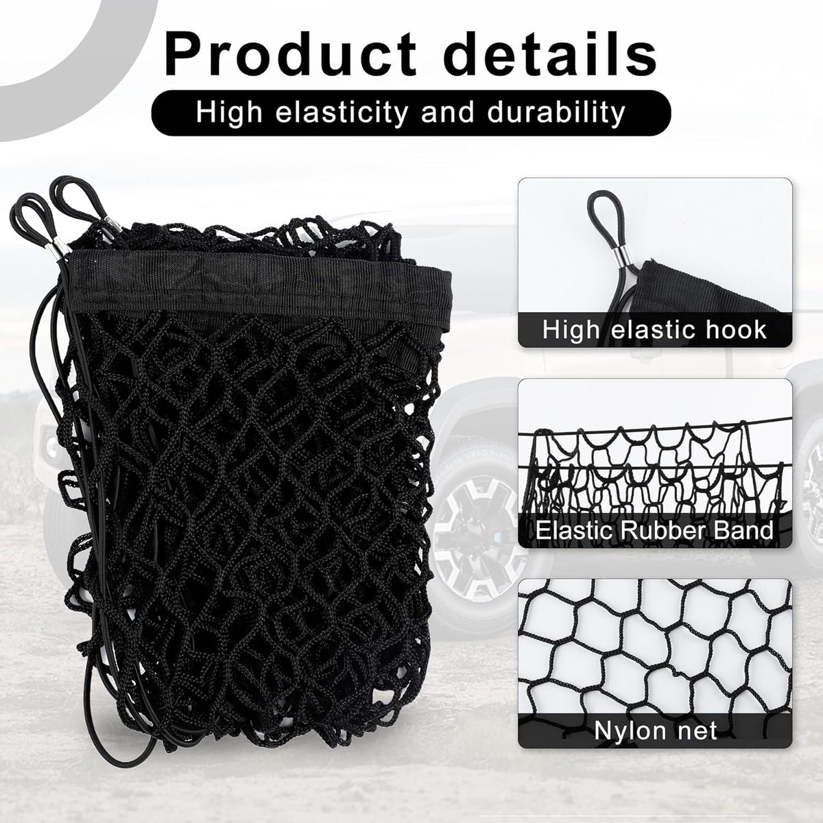 Amiss Cargo Net Stretchable, Car Exterior Accessories, Adjustable Elastic Trunk Storage Net with Hook for SUVs, Cars and Trucks (35.4x15.8 Inch)