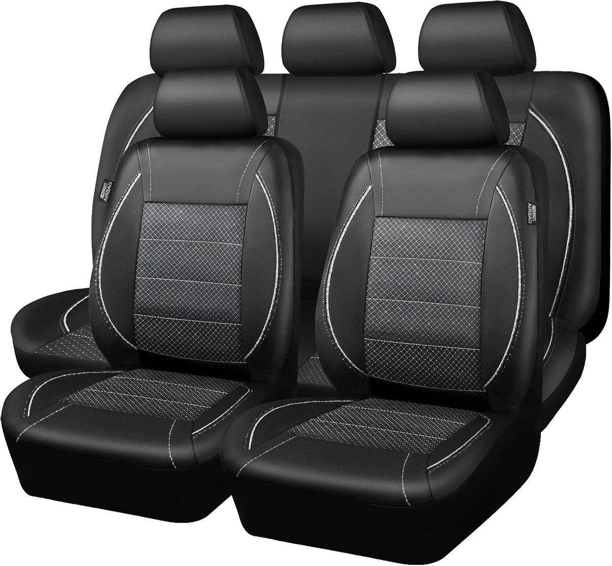 CAR PASS Universal FIT Piping Leather Two Front Seat Covers, Waterproof Faux Leather for SUV Sedan Van Truck, Airbag Compatible,Reserved Opening Holes for Headrest Covers. (Black red)