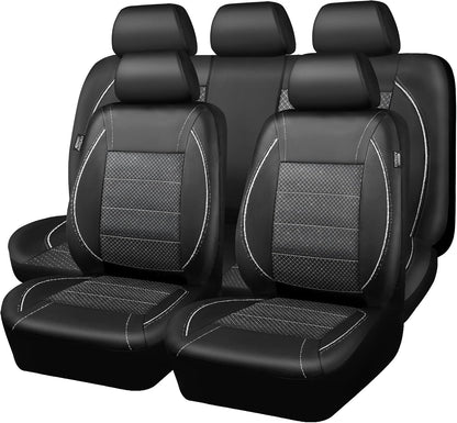 CAR PASS Universal FIT Piping Leather Two Front Seat Covers, Waterproof Faux Leather for SUV Sedan Van Truck, Airbag Compatible,Reserved Opening Holes for Headrest Covers. (Black red)