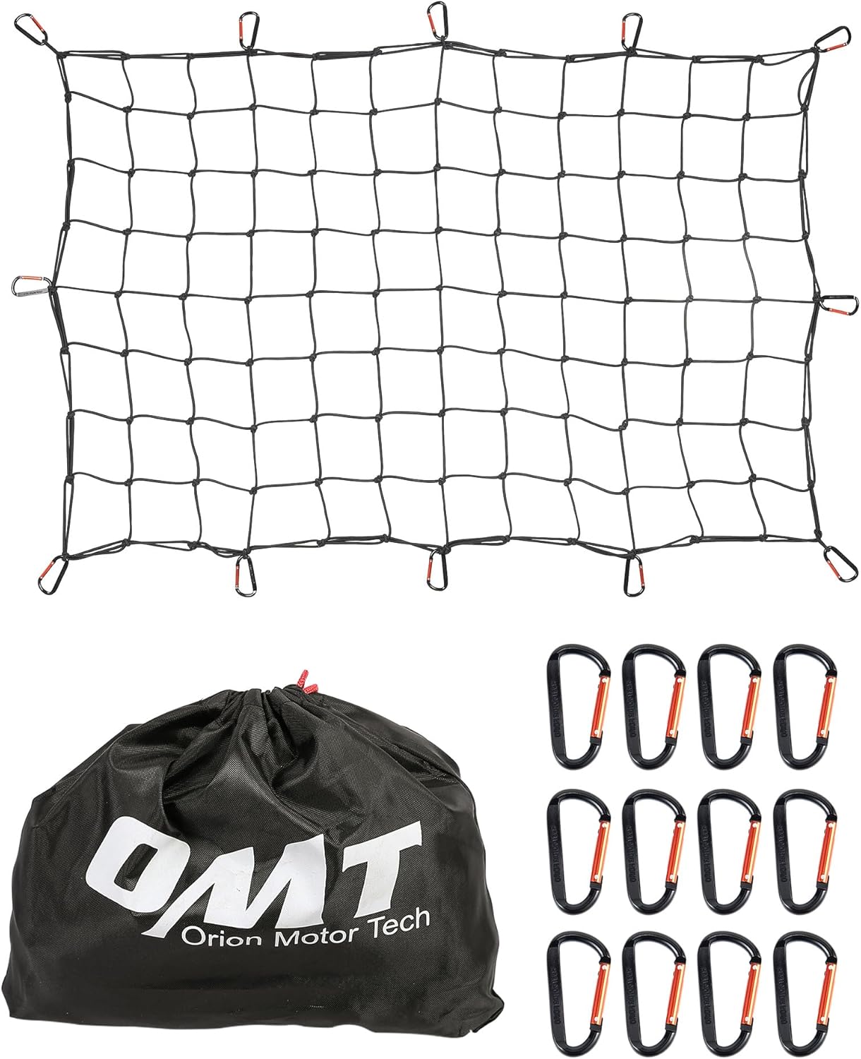 Orion Motor Tech 2'x3' Small Cargo Net with 2"x2" Small Mesh, 4x6 Foot Max Size Cargo Net for SUV Roof Rack Cargo Basket Net with Locking Carabiners, Ratchet Strap, Roof Rack Net