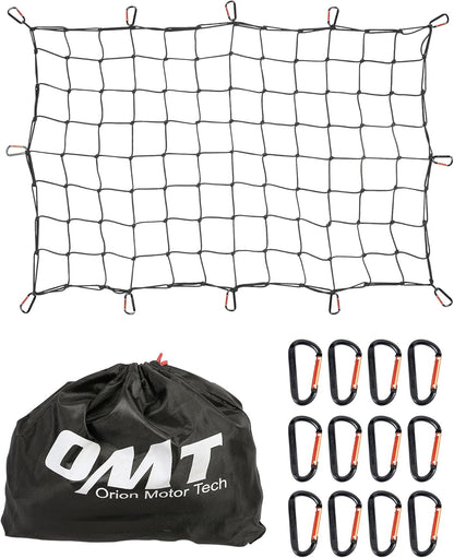 Orion Motor Tech 2'x3' Small Cargo Net with 2"x2" Small Mesh, 4x6 Foot Max Size Cargo Net for SUV Roof Rack Cargo Basket Net with Locking Carabiners, Ratchet Strap, Roof Rack Net