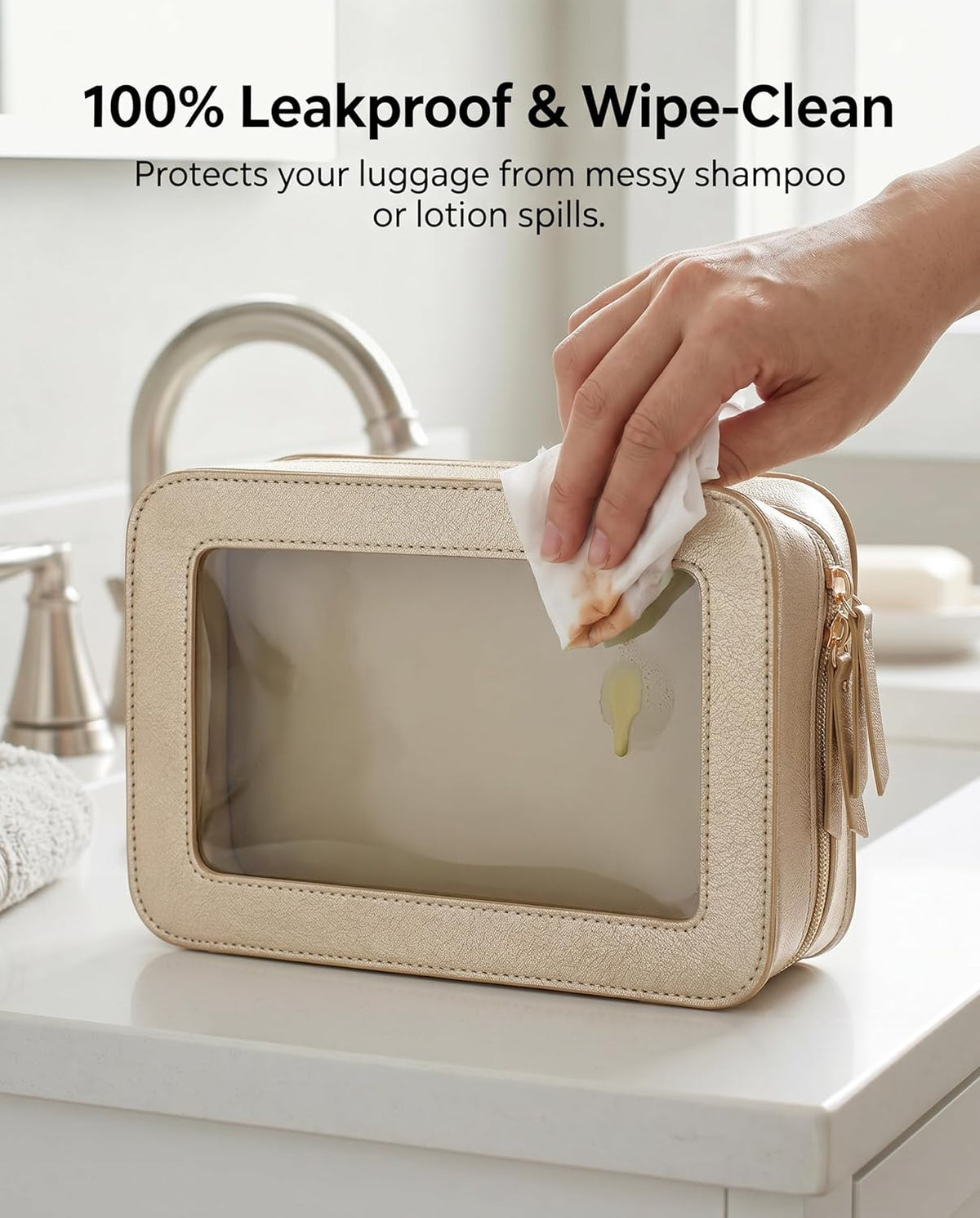LETGO Clear Makeup Bags, TSA Approved Toiletry Bag with Zipper, Clear Makeup Organizer Fit Carry-on Travel Essentials,Clear Cosmetic Bags for Women Men (C-Beige)