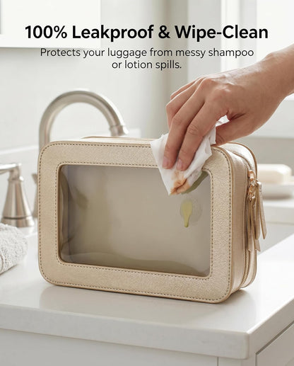 LETGO Clear Makeup Bags, TSA Approved Toiletry Bag with Zipper, Clear Makeup Organizer Fit Carry-on Travel Essentials,Clear Cosmetic Bags for Women Men (C-Beige)