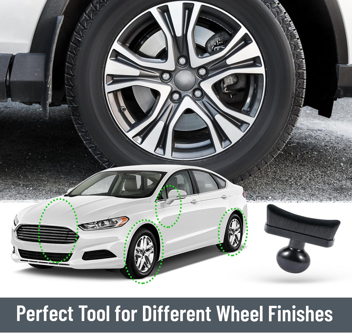 Car Tire Shine Applicator,Vegan Tire Shine Applicator with Curved Brush Head - Large Automotive Tire Dressing Applicator Brush with Storage Stand for Tire Detailing, 3.6 Inch Length (Black)