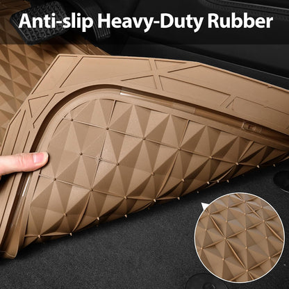 CAR PASS Heavy Duty Rubber Car Mats, Deep Dish All-Weather Floor Mat for Car Full Set Durable Anti-Slip 3D Rhombus Waterproof Trim to Fit Liner Universal Fit Automotive,Sedan,SUV,Truck, 3 Piece Black