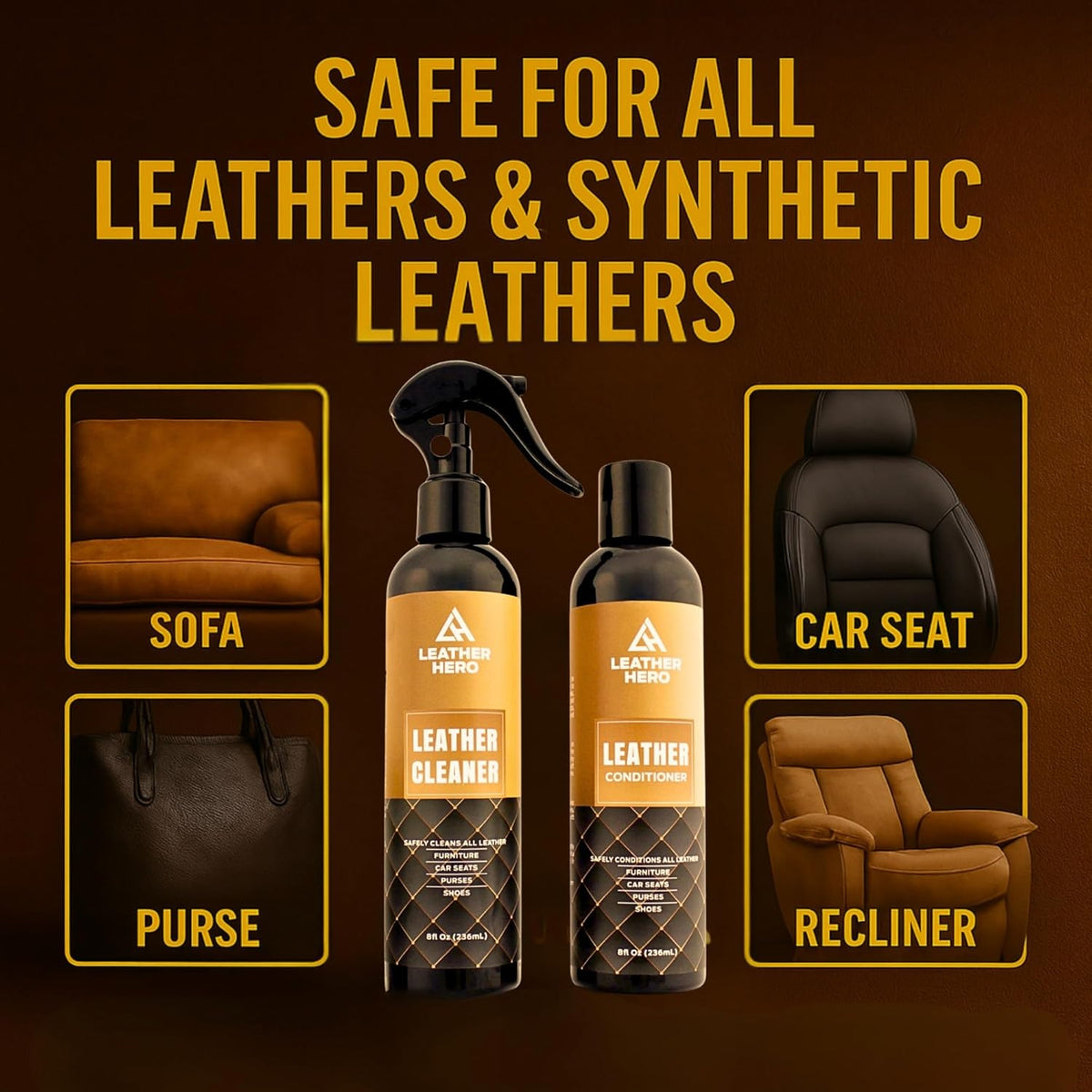 Leather Cleaner and Conditioner Kit – 4-Piece Set with Best Leather Cleaner for Couches, Sofas, Chairs, Furniture, and Car Interiors