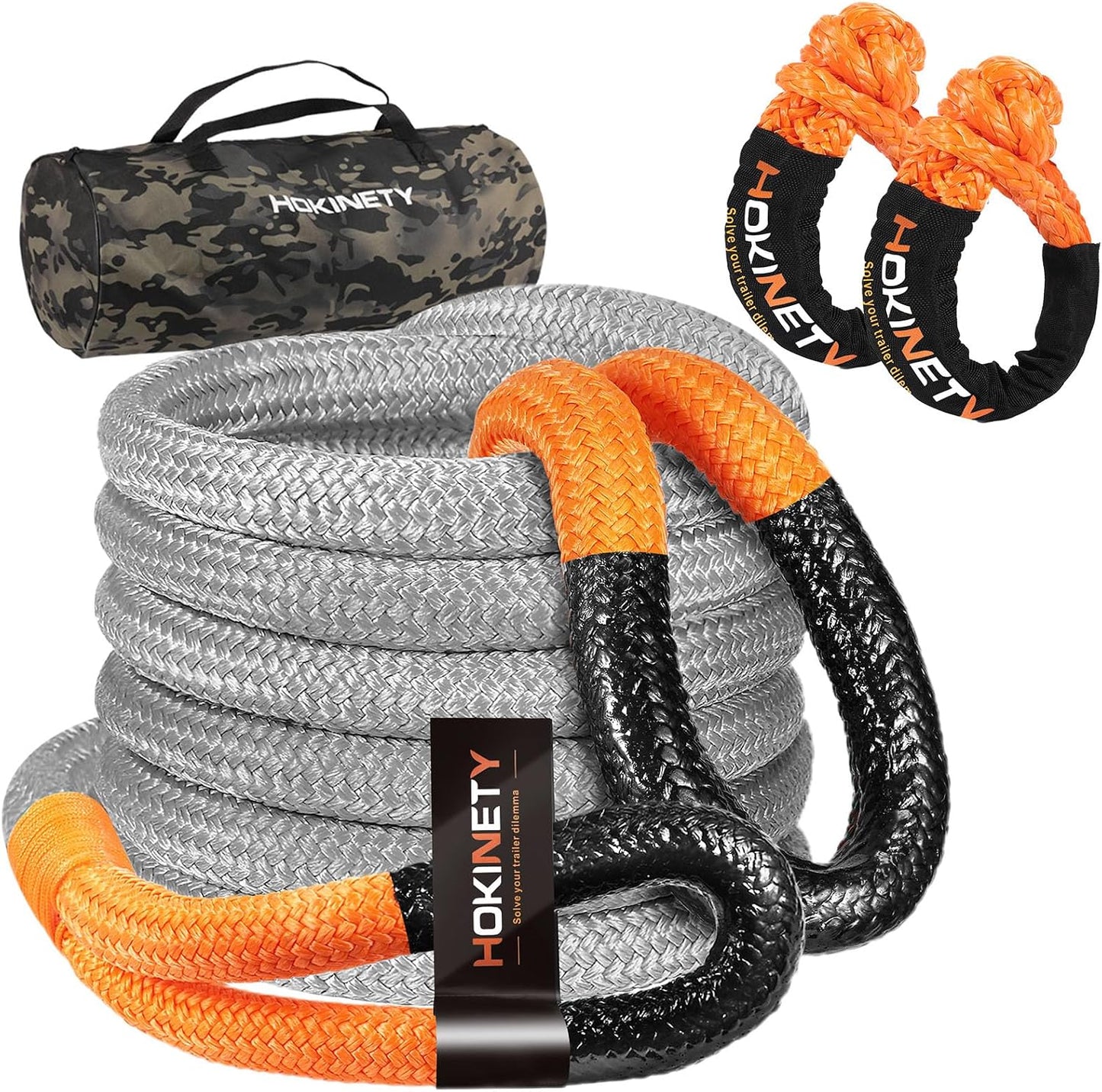 Kinetic Recovery Tow Rope: 1.26" x 30ft Snatch Strap with Soft Shackles Heavy Duty Offroad Towing Straps Kit for Trucks SUV UTV ATV Tractor Car Jeep - Black