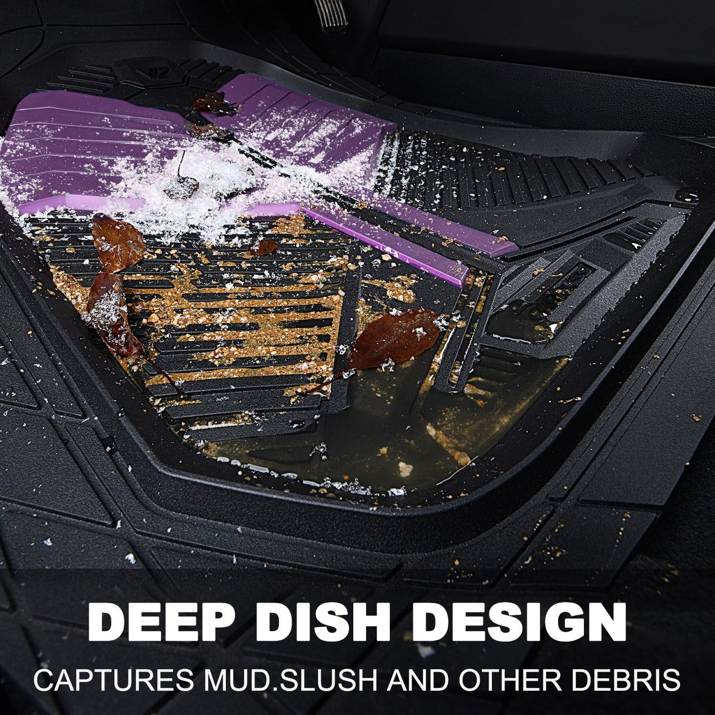 CAR PASS Heavy Duty Rubber Car Mats with Cargo Liner, Deep-Dish Car Floor Mats and Trunk Mat All Weather, Universal Trim-to-Fit for SUVs Trucks Sedans, Waterproof Anti-Slip, Trimmable V12 Black