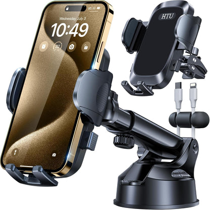 2026 Ultimate Best【True Military-Grade & Safety Cert】Car Phone Holder HTU【Upgraded 360 Rotation & 100+LBS Strongest Suction】5-in-1 Truck Windshield Dashboard Vent Mount Stand for iPhone Android, Black