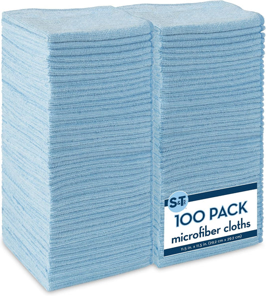 S&T INC. 100 Pack of Microfiber Cleaning Cloth, Bulk Microfiber Towel for Home, Reusable and Lint Free Cloth Towels for Car