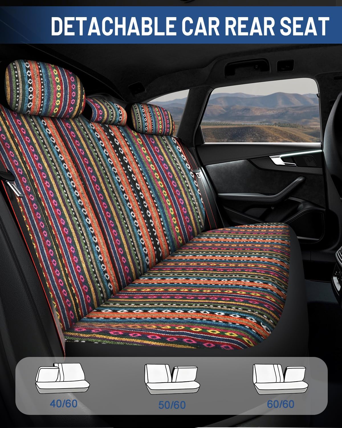 Baja Saddle Blanket Car Seat Covers Front Set, Washable Breathable Striped Woven Cloth Seat Covers for Cars, SUV, Truck, Airbag Compatible(Orange)