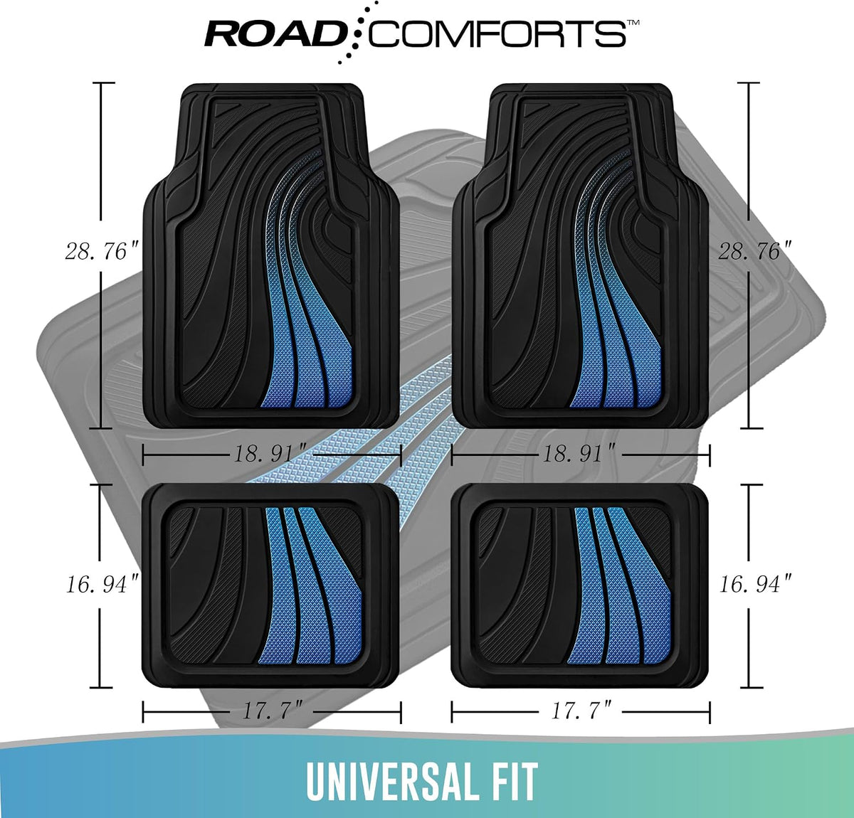 Road Comforts Car Floor Mats Full Set – Front & Rear Car Floor Mats with Aluminum Design, Anti-Slip Backing, All-Weather Protection, Trim-to-Fit Car Mats for Most Sedans, SUVs & Vans -All Pink