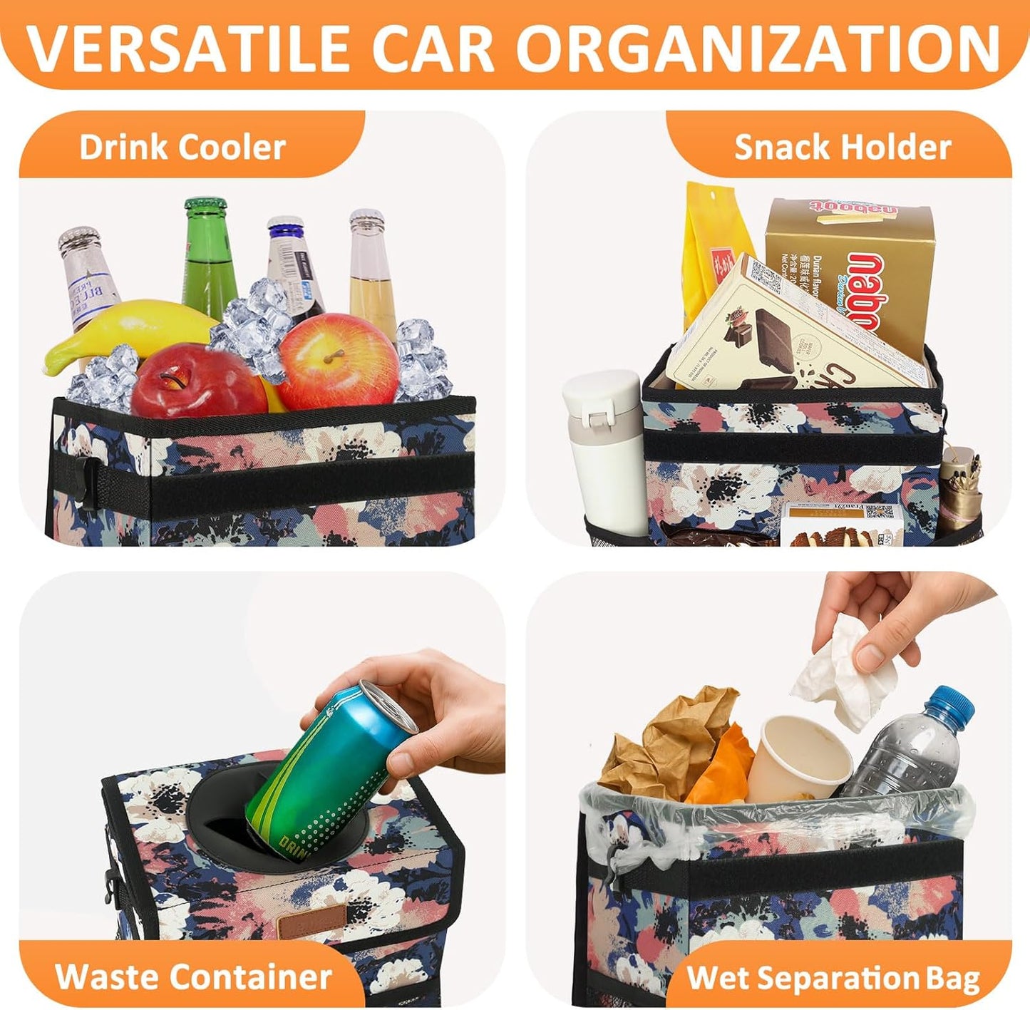 Vankor Car Trash Can Bin with Lid Hanging for Back Seat, Car Accessories for Women Men Leak Proof Automotive Garbage Cans Leakproof Vehicle Trash Can for Truck SUV Black