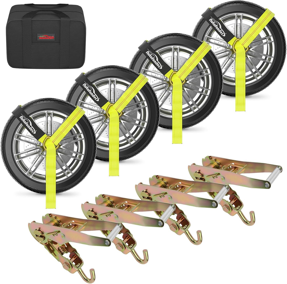 Heavy Duty Car Tie Down Straps with Flat Hook-10,000lbs Break Strength-4Pack Tire Ratchet Straps for Trailers,Trucks,UTV