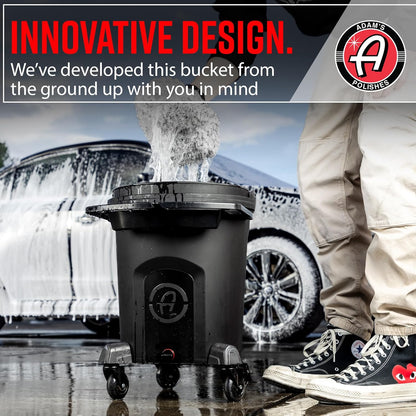Adam's Complete Premium Detailing Bucket - Car Wash Bucket with Grit Guard, Seat Pad, Organization Rack, Drain Plug, 2 Locking Wheels | Innovative Detail 5 Gallon Bucket Kit System