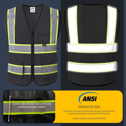JKSafety Safety Vest for men women Hi Vis Reflective Vest with Pockets and Zipper High Visibility Meet ANSI Standard（BX320