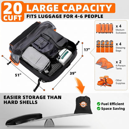 Sailnovo Aerodynamic Rooftop Cargo Carrier Bag, 15 Cubic Feet Waterproof Car Top Carrier for All Vehicles with/Without Racks, Holds Luggage for 2-4, Includes Anti-Slip Mat, Storage Bag, Luggage Lock