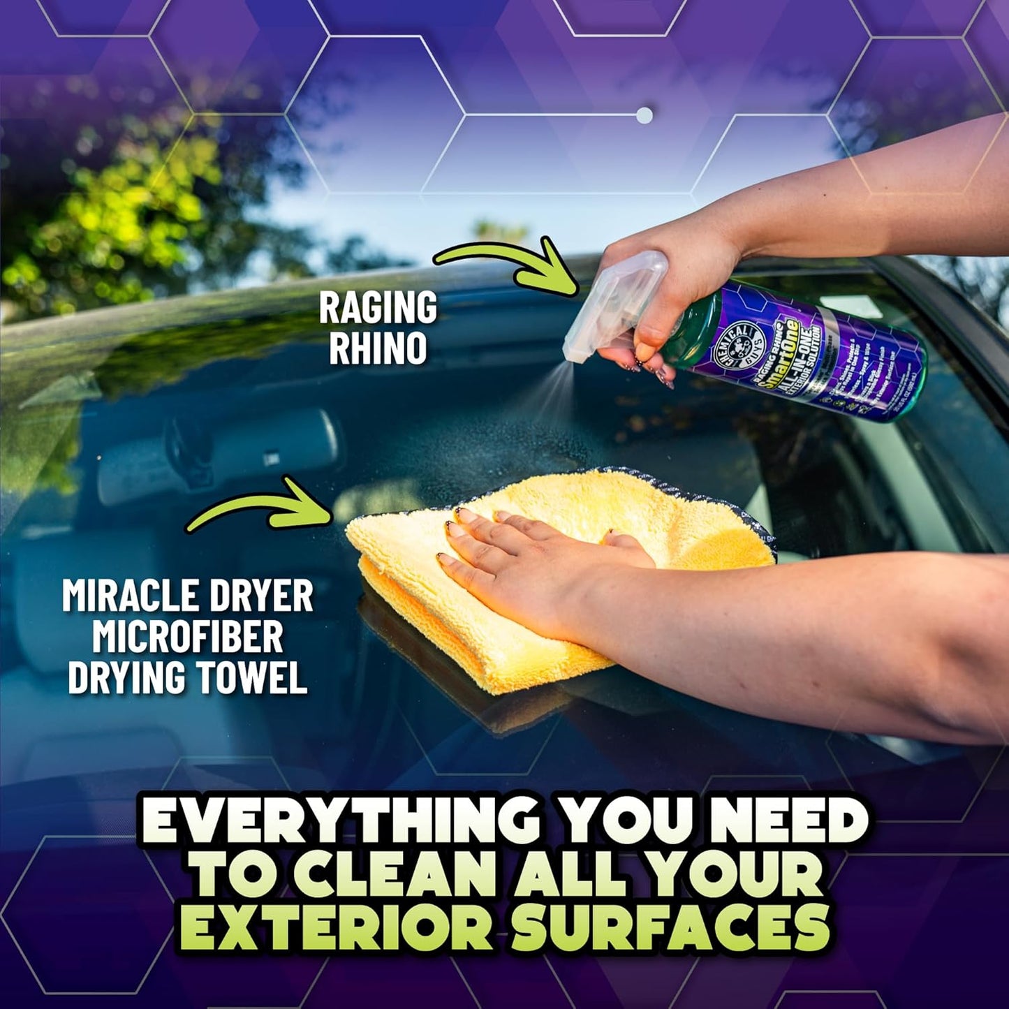 Chemical Guys Raging Rhino Waterless Car Wash And Quick Detailer Spray, No Rinse Exterior Cleaner For Paint, Glass, Wheels, Plastic, And Chrome, Spray And Wipe Shine, 20 Fl Oz