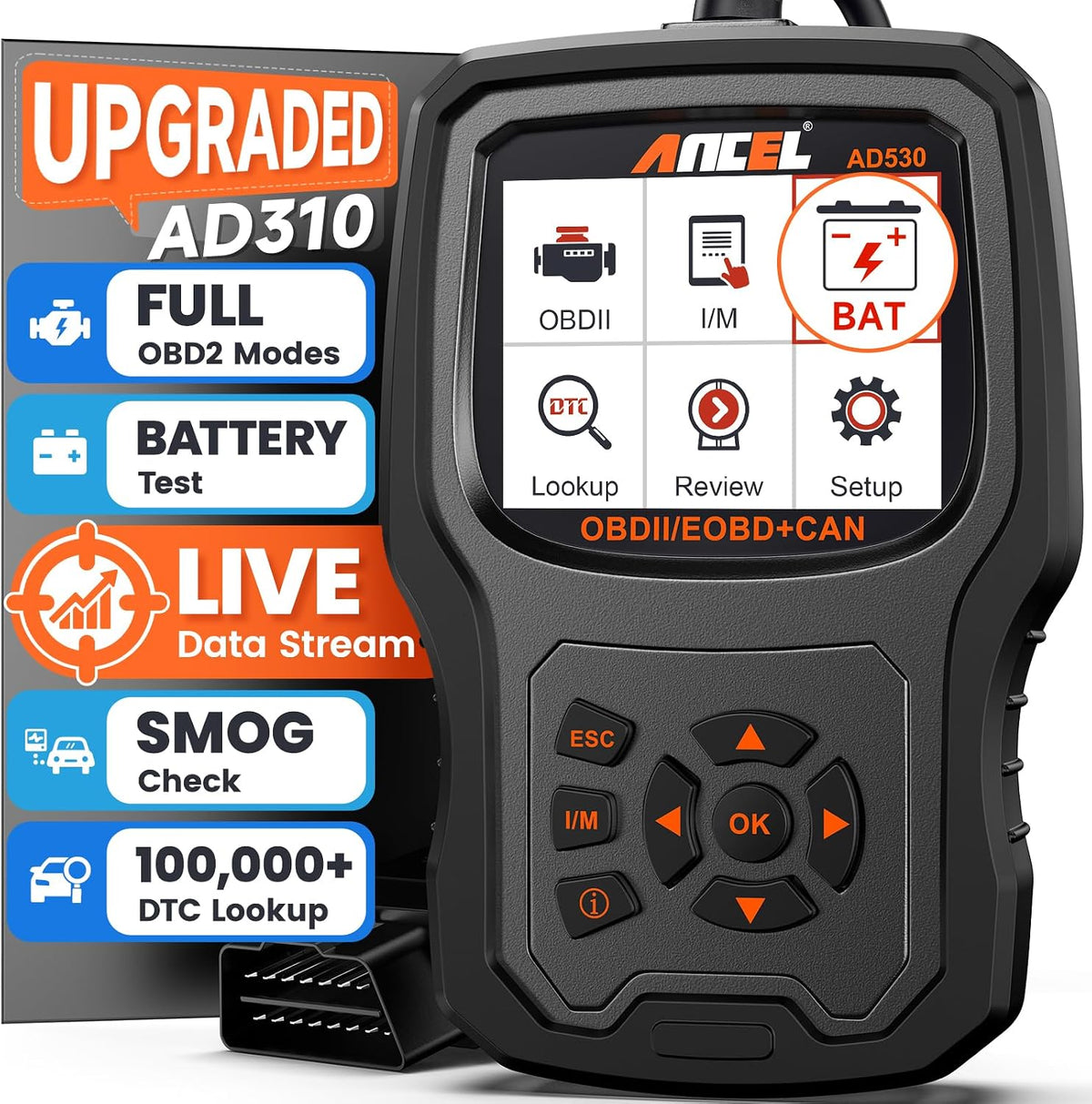 ANCEL AD530 OBD2 Scanner-Upgraded AD310, Car Code Reader for Check Engine Light, Full OBDII Scan Tool for Read & Clear Fault Codes, Battery Test & Live Data, OBD II Diagnostic Scanner for 1996+ Cars