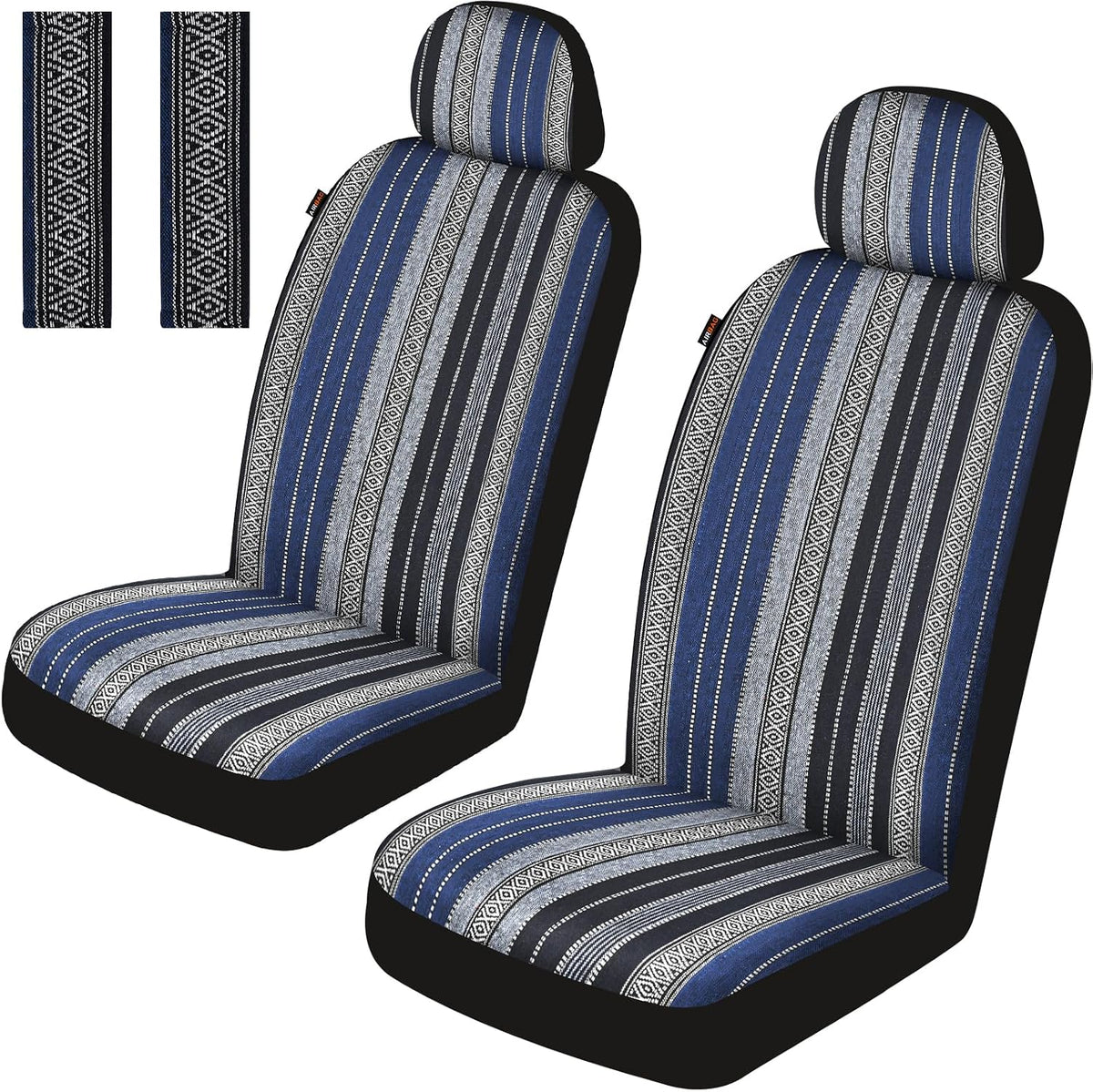 Baja Saddle Blanket Car Seat Covers Front Set, Washable Breathable Striped Woven Cloth Seat Covers for Cars, SUV, Truck, Airbag Compatible(Orange)