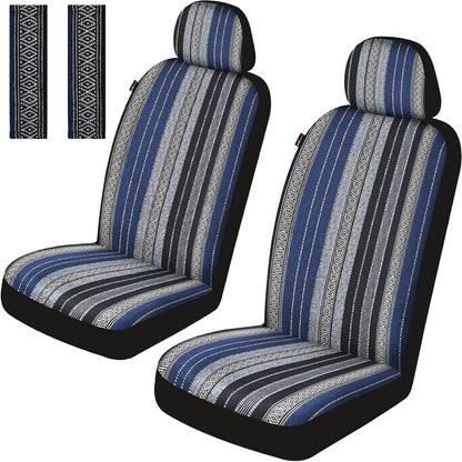 Baja Saddle Blanket Car Seat Covers Front Set, Washable Breathable Striped Woven Cloth Seat Covers for Cars, SUV, Truck, Airbag Compatible(Orange)
