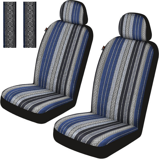 Baja Saddle Blanket Car Seat Covers Front Set, Washable Breathable Striped Woven Cloth Seat Covers for Cars, SUV, Truck, Airbag Compatible(Orange)