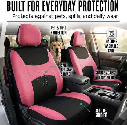 FH Group Full Set Cloth Car Seat Covers, Universal Fit Front and Split Bench Rear, Airbag Compatible, Washable for SUV, Sedan, Van - Black