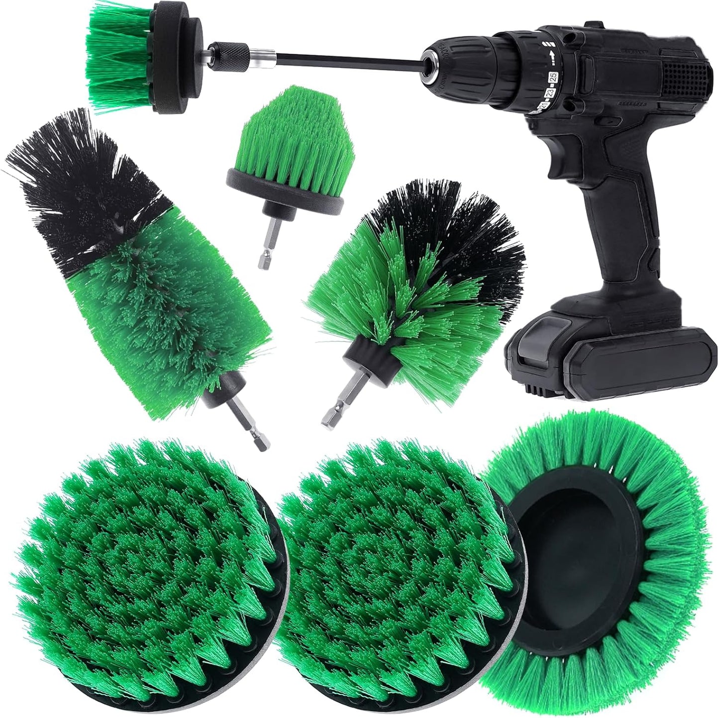 8 Pcs Drill Brush Attachment Set, Power Cleaning Scrub Brush Kit with Extend Long Attachment, All Purpose Drill Scrub Brushes for Car, Grout, Floor, Tub, Bathroom and Kitchen (Yellow)