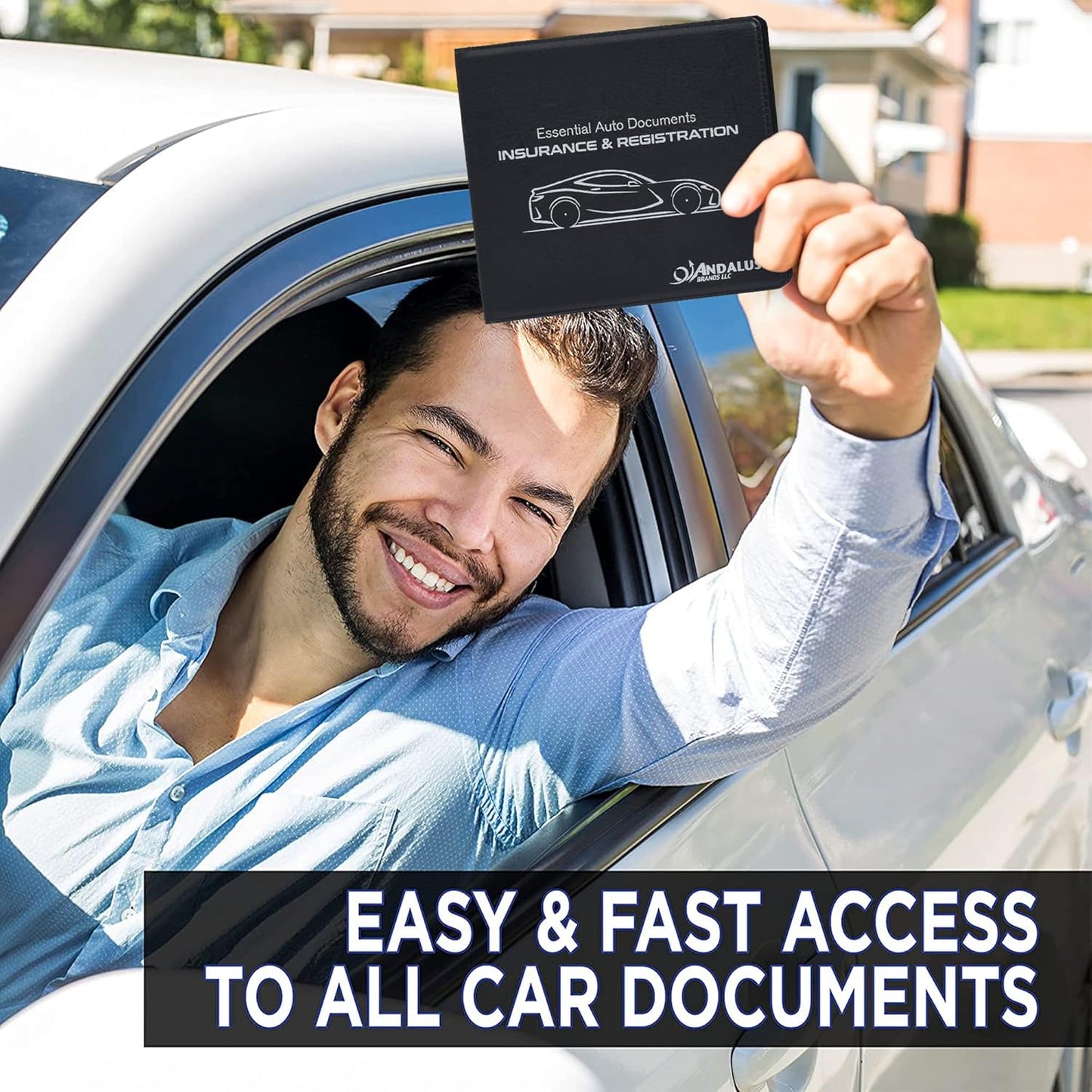 Andalus Auto Registration & Insurance Card Holder Pack of 2, Waterproof Essential Car Registration Holder with Hook & Loop Closure, Perfect for Every Vehicles Glove Boxes (White - 5 1/8" x 4 5/8")