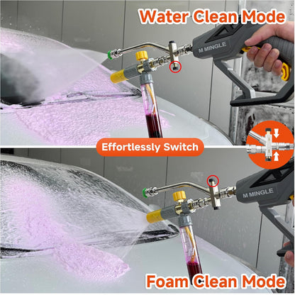 M MINGLE High Pressure Washer Gun with Foam Cannon, Foam Cannon Dual Connector Accessory, Car Wash Foam Gun Kit 1/4 Inch Quick Connector, 5 Pressure Washer Nozzle Tips