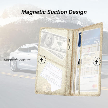 Stacool Bling Car Registration and Insurance Holder with Magnetic Clasp,PU Leather Car Organizers for ID,Bank Cards,Universal Glove Box Organizer (Purple)