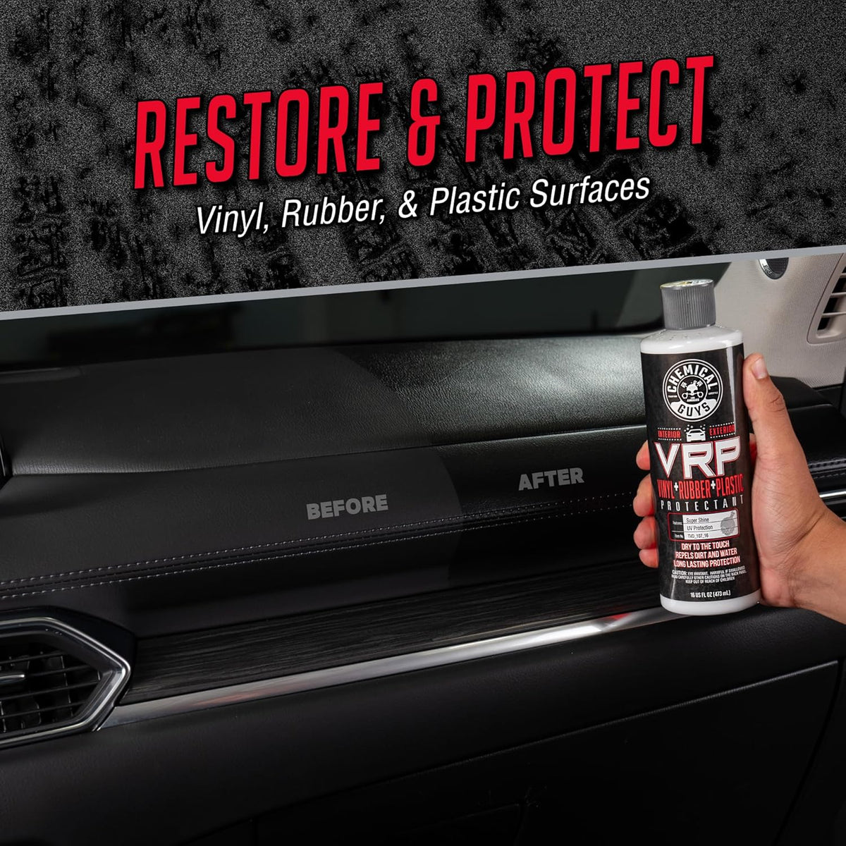 Chemical Guys VRP Vinyl, Rubber, and Plastic Dressing - Tire Dressing, Non-Greasy, Dry-to-the-Touch Shine for Tires, Trim, and More, Safe for Cars, Trucks, SUVs, RVs & More - 16 oz