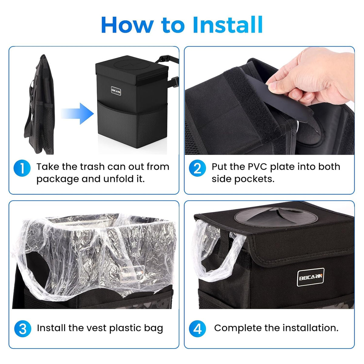 Car Trash Can with Lid - Trash Bag Hanging with Storage Pockets Leak-Proof SUV Organizer Collapsible and Portable Waterproof Truck Garbage Bin, 2.6 Gal Large Capacity Multipurpose Trash Bin for Van