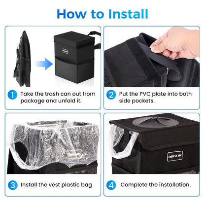 Car Trash Can with Lid - Trash Bag Hanging with Storage Pockets Leak-Proof SUV Organizer Collapsible and Portable Waterproof Truck Garbage Bin, 2.6 Gal Large Capacity Multipurpose Trash Bin for Van