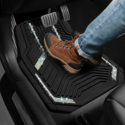 PIC AUTO Heavy Duty Rubber Floor Mats, Purple Aluminum Film Car Mats Set, Front and Rear Car Mats with Anti-Slip Backing, All Weather Protection, Trim-to-Fit for Automotive SUV, Sedan, Van