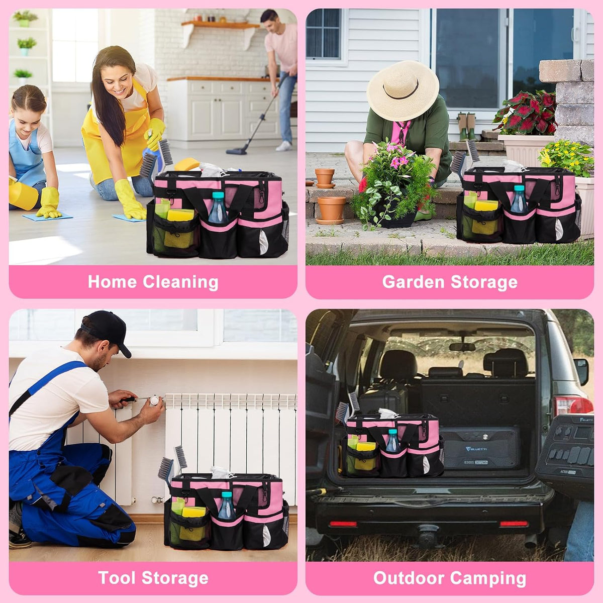 Large Cleaning Caddy Bag with Built-in Support Board, Wearable Cleaning Supplies Organizer with Adjustable Shoulder Strap & Waist Belt, Waterproof Heavy Duty Tote for Housekeepers Car Detailing