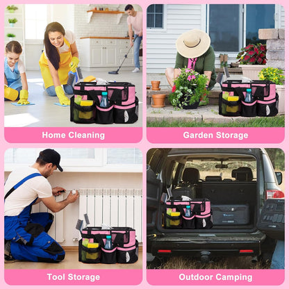 Large Cleaning Caddy Bag with Built-in Support Board, Wearable Cleaning Supplies Organizer with Adjustable Shoulder Strap & Waist Belt, Waterproof Heavy Duty Tote for Housekeepers Car Detailing