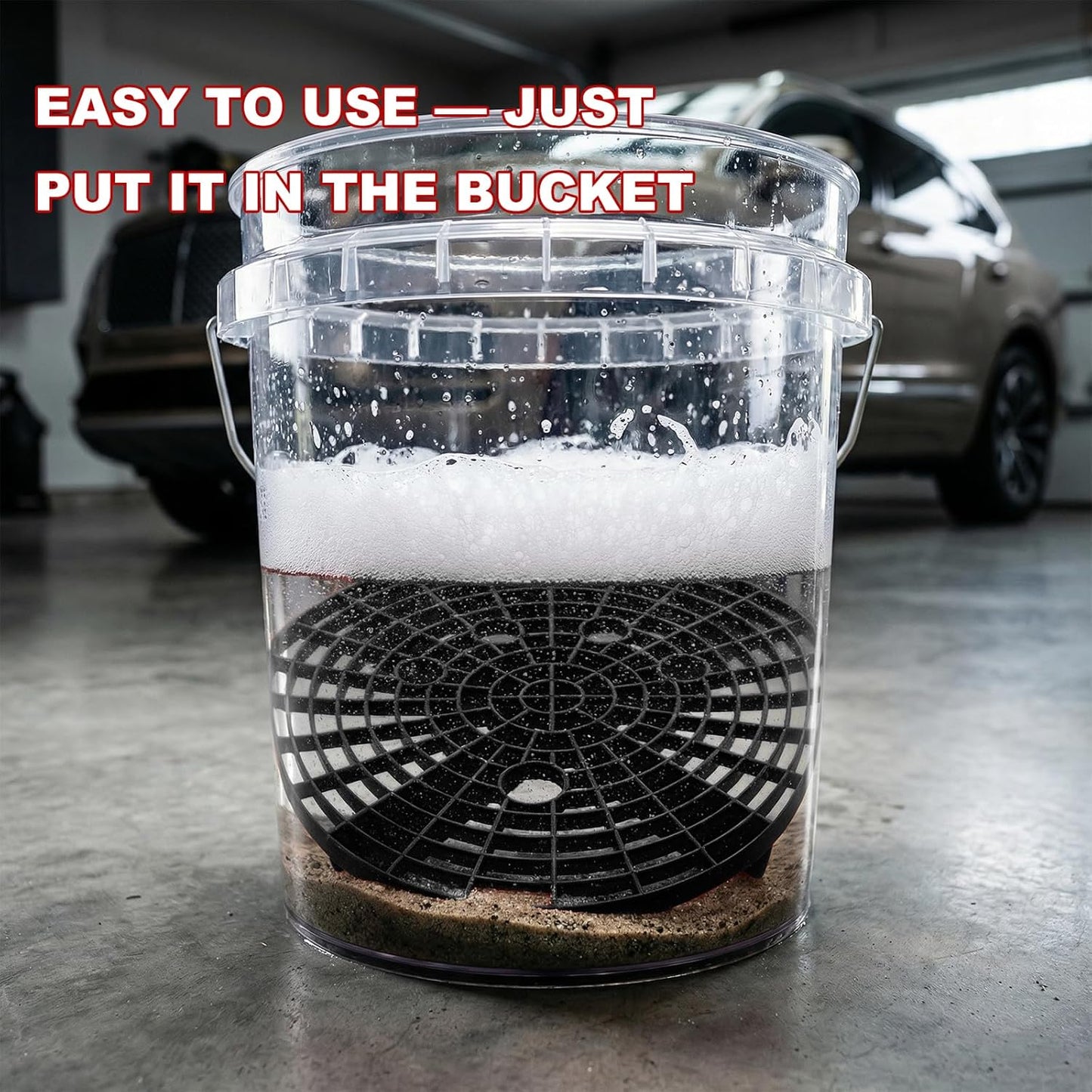 2 PCS Car Wash Bucket Insert, Auto Washing Grit Filter Dirt Trap for Removing Debris, Plastic Grit Trap Detailing Tool Fits 12-Inch Diameter or 3-5 Gallon Buckets (Black＋Red)