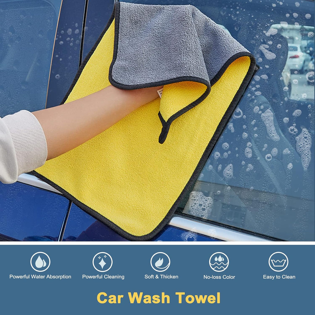 YeewayVeh Car Wash Brush with Long Handle, Microfiber Car Wash Mop with Replaceable Chenille Brush Head, Soft Cleaning Brush with 15° Curved Extension Pole Car Wash Kit for RV Truck Camper, Yellow