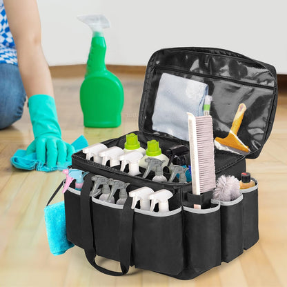 HODRANT Extra-Large Cleaning Caddy with EVA Hard Bottom, High Capacity Cleaning Supplies Organizer for Housekeeping & Home Work, Cleaner Tools Tote Bag with Shoulder Strap, Patent Design