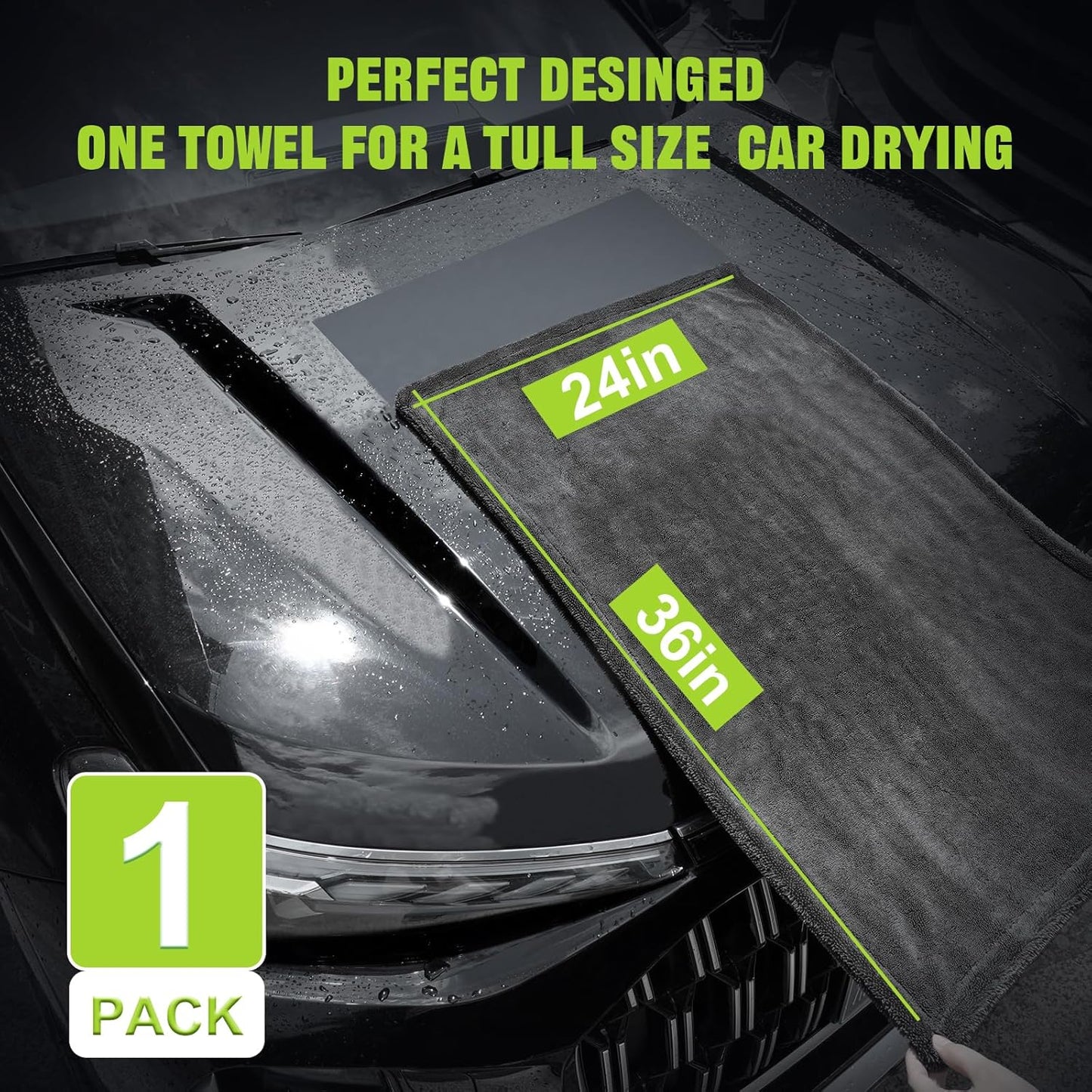 TTRCB 2 Pack 1300 GSM Car Drying Towel, Microfiber Towels for Cars - 36" x 24" & 16" x 16", Ultra-Absorbent, Streak Free, Car Wash Mitt, Car Detailing Cleaning Accessories Supplies Essentials