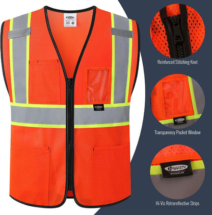 JKSafety Safety Vest for men women Hi Vis Vest with Pockets and Zipper High Visibility Meet ANSI Standard（BX310