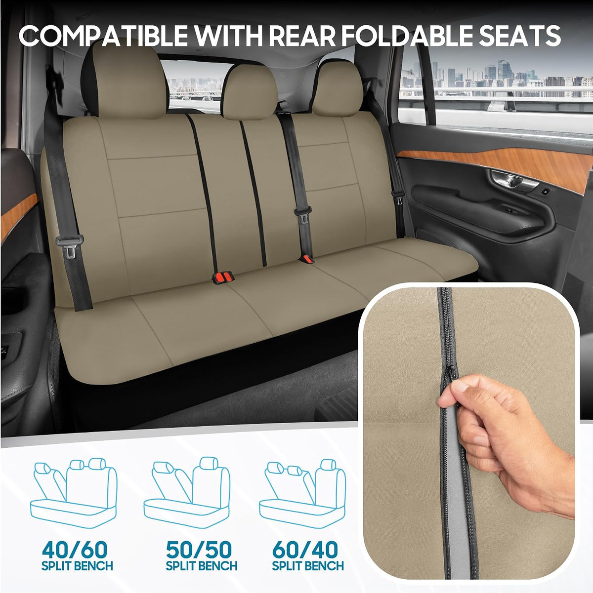 BDK PolyPro Car Seat Covers Full Set in Charcoal on Black – Front and Rear Split Bench for Cars, Easy to Install Cover Set, Accessories Auto Trucks Van SUV