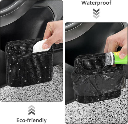 Accmor Car Trash Can with Lid, Mini Auto Dustbin Garbage Organizer Holder 2 Packs, Automotive Storage Container Bin with 60 Pcs Bags for Vehicle, Home, Office