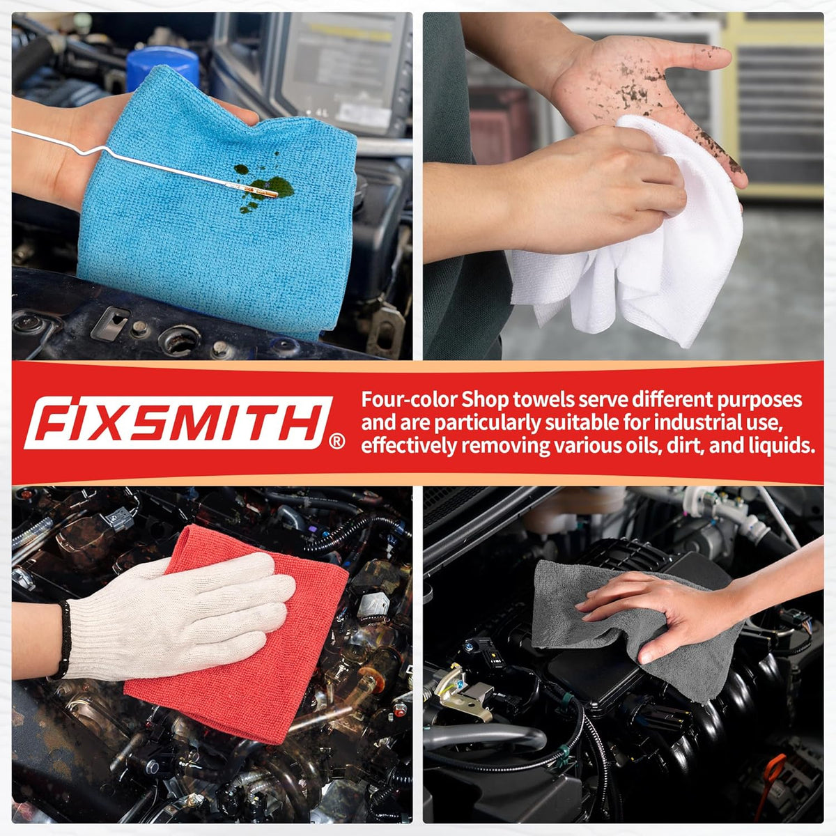 FIXSMITH Shop Towels, Pack of 200, Grey Microfiber Cleaning Cloth Bulk, Microfiber Towels for Cars, All-Purpose Absorbent Cleaning Rags, Dust Cloth for Automotive, Mechanic, Garage, 11.5 x 11.5 inch