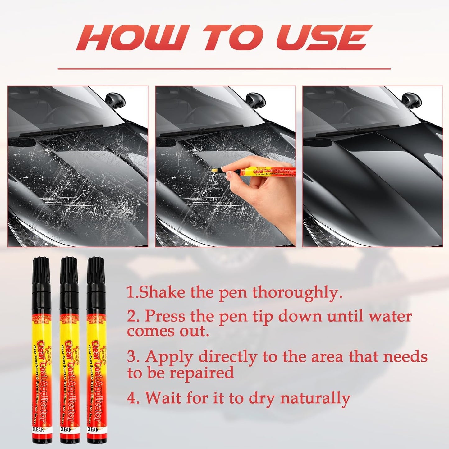 3Pcs Vitanst Clearfix Scratch Remover, Magic Car Scratch Removal Pen, Auto Paint Repair Pen, All Cars Magic Pen for Car Scratches, Easy to Use for All Car Colors & Surfaces