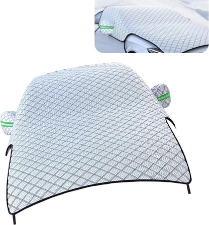 Car Cover Waterproof All Weather, Outdoor Hood Protection, Foldable Protective Shield with Windproof Fixed Strap, Universal Car Snow Cover (Silver)