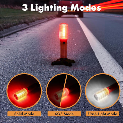 Twinkle Star LED Safety Strobe Road Warning Light, Set of 4 | Emergency Roadside Flares Kit, Highway Beacon Alert Flare, Magnetic Base, Detachable Stand, Solid Storage Case