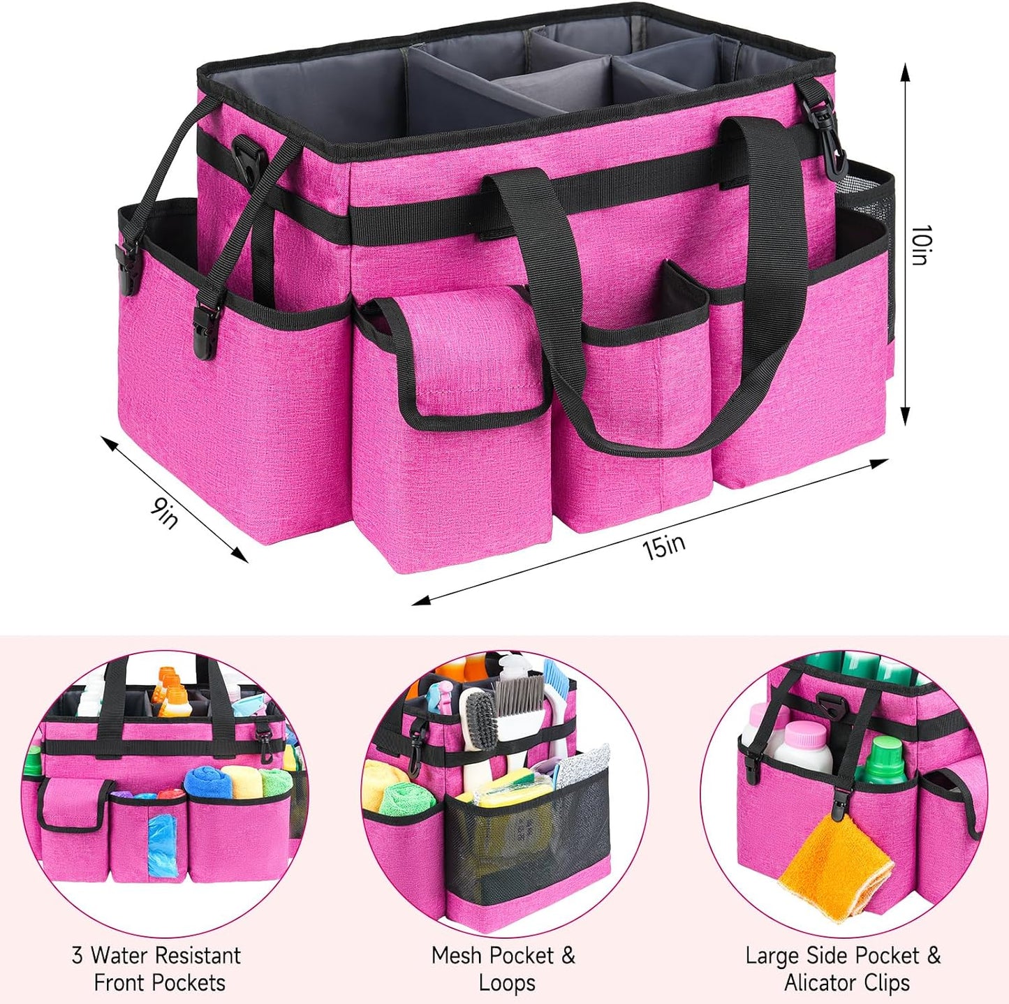 Cleaning Caddy,Cleaning Bag for Housekeepers,Cleaning Supplies Organizer with Handle,Black