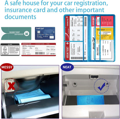 Car Registration and Insurance Card Holder - Leather Vehicle Glove Box Automobile Documents Paperwork Wallet Case Organizer for ID, Driver's License, Key, Cards - Car Accessories for Women&Men